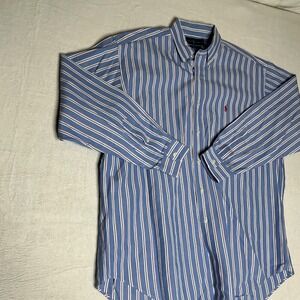 Ralph Lauren Blake Striped Button Down Shirt Men Large Red Pony Logo Blue White